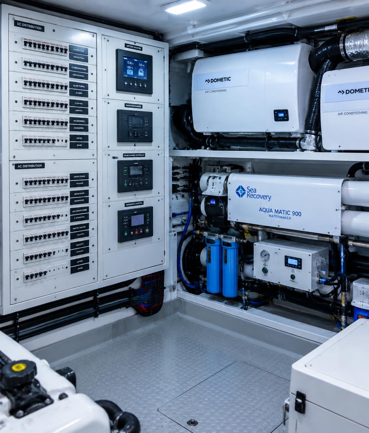 Yacht electrical panel, air conditioning and watermaker equipment