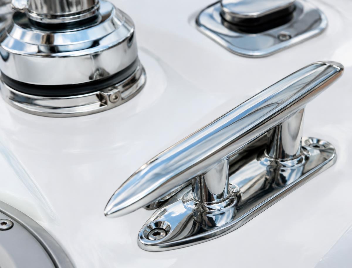 Polished stainless steel deck fittings