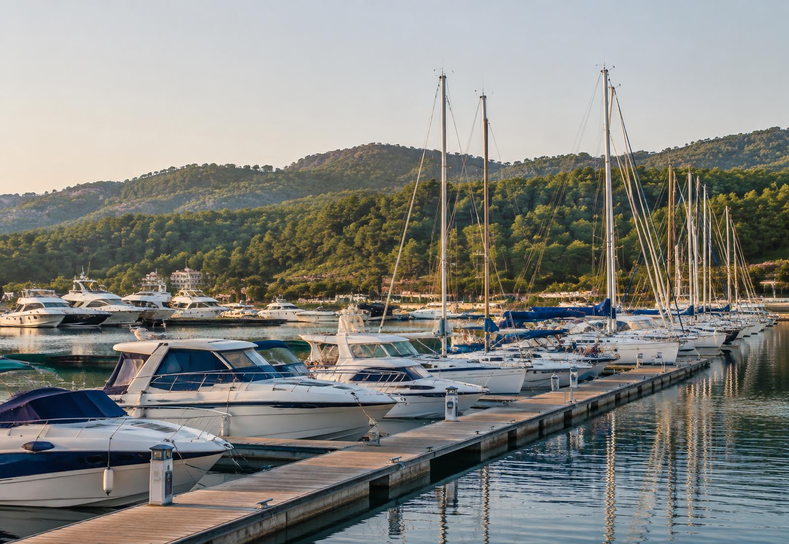 Yachts and sailboats moored at Porto Carras Marina in Halkidiki